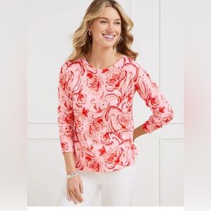 Talbots size medium pink red orange lightweight paisley sweater top shirt